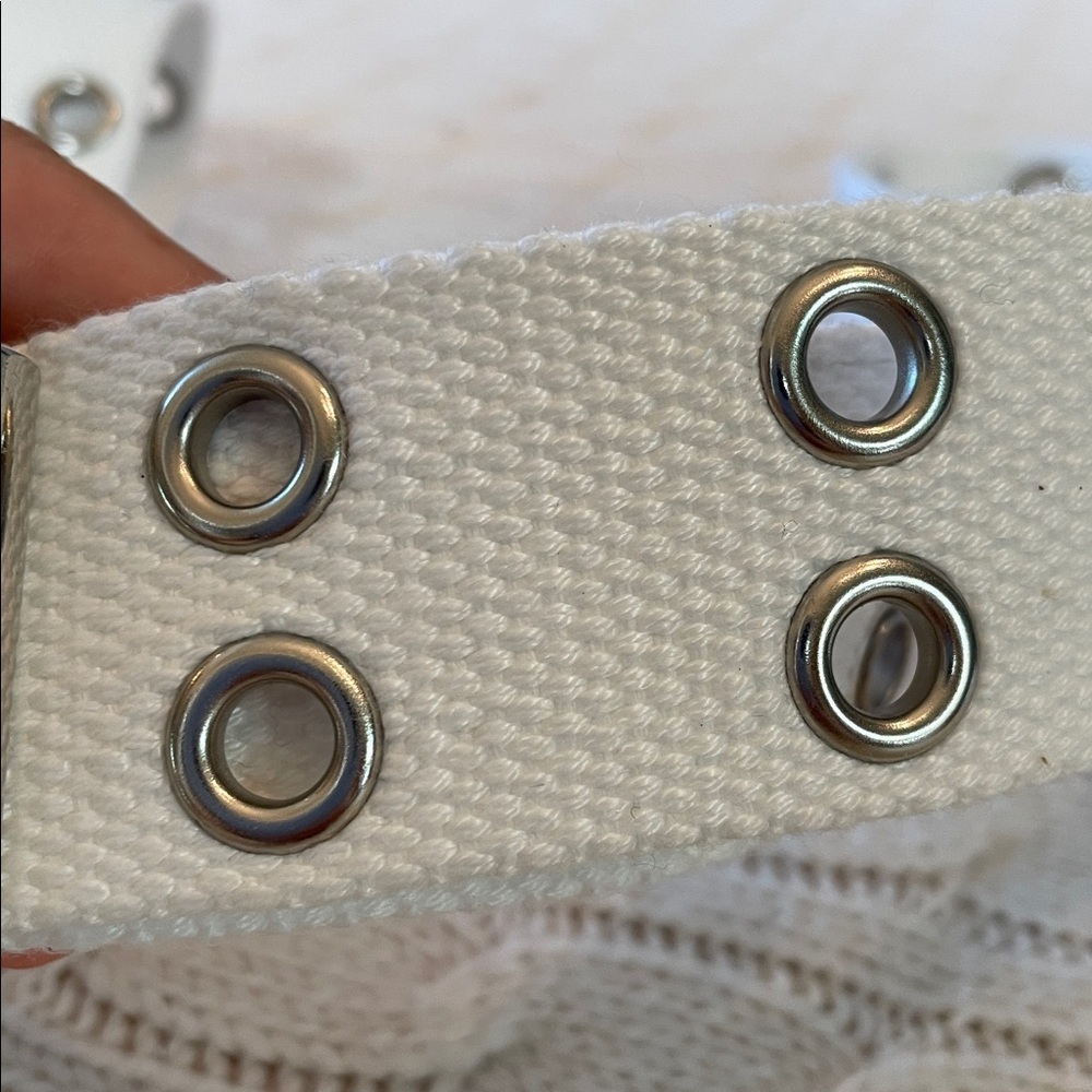 36-42” white belt. Cotton woven metal grommets moto biker motorcycle silver tone - Picture 5 of 9